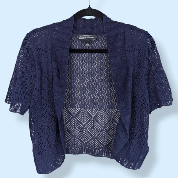 V. Jessica Howard Cropped Crochet Cardigan - Picture 1 of 7